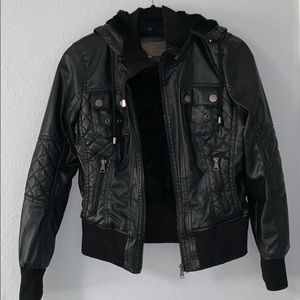 Boys Faux leather bomber jacket